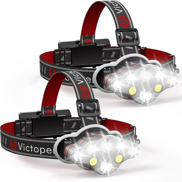 Rechargeable Headlamp 2 Pack 8 LED 18000 Lumens Waterproof USB Lightweight - Picture 1 of 8